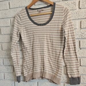 Banana Republic Beige and Gray Striped Sweater